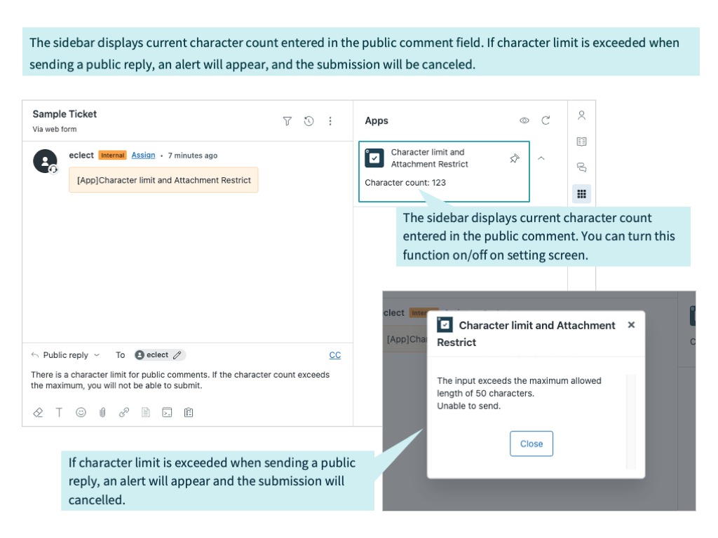 Character Limit and Attachment Restrict primary marketing image — Agent Productivity app on the Zendesk Marketplace